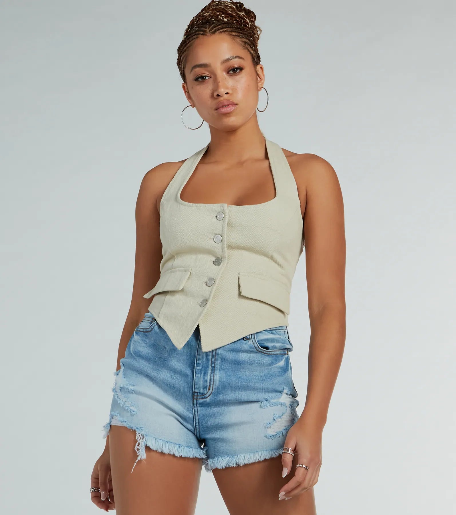 Weekend Offers That Amaze Best In Style Halter Button Up Vest