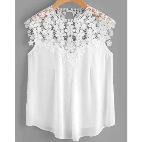 Lowest Price KEYHOLE BACK DAISY LACE SHOULDER BLOUSE