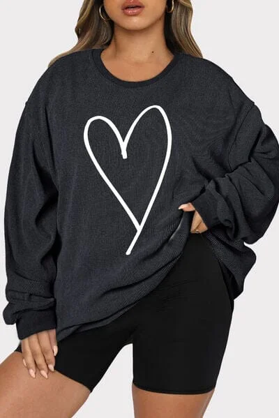 Best Bargains Plus Size Heart Ribbed Round Neck Sweatshirt