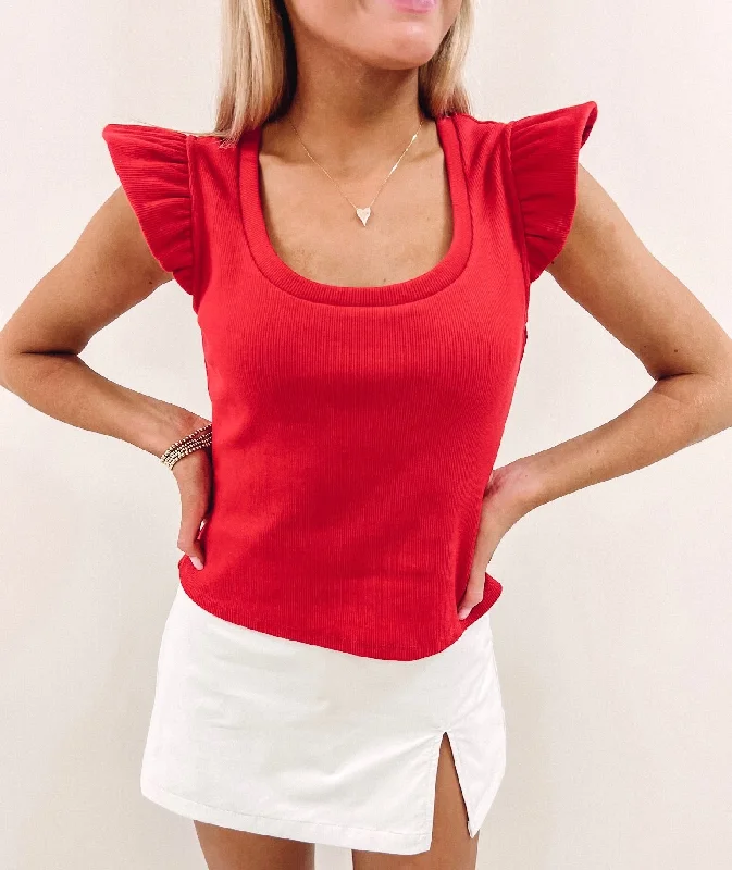 Quick Sale Ribbed Knit Top - Red