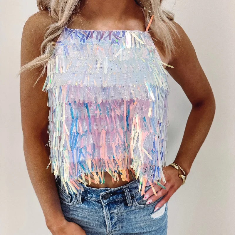 Weekend Shopping Bliss Tiffany Iridescent Sequin Top
