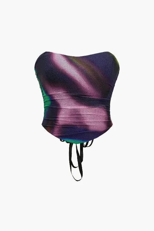Stock Clearance Ombre Mesh Tie Back Ruched Tube Top