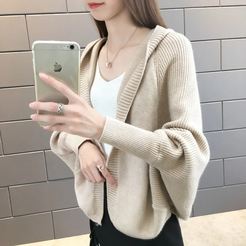 Bonus Offer 2022 Dress Shawl Small Coat Ladies Hooded Cloak-Style Bat Type Short Sweater Knitted Cardigan Women Bonus Offer 2022 Dress Shawl Small Coat Ladies Hooded Cloak-Style Bat Type Short Sweater Knitted Cardigan Women