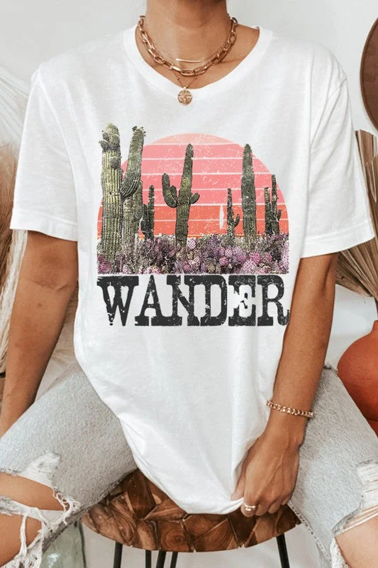 Time-Limited Offer White Wander Cactus Western Graphic Oversized Relaxed Fit Casual Tee T-Shirt Top
