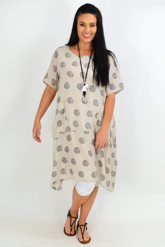 Act Fast Taupe Dots Bubble Tunic Dress