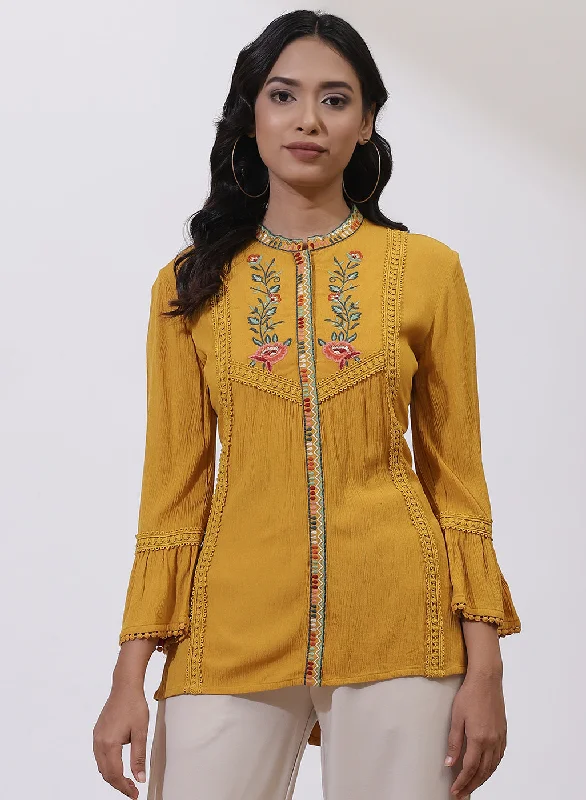 Fantastic Offers Mustard Floral Embroidered Nargis Tunic