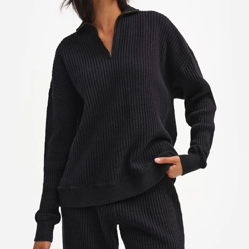 Fantastic Deals Organic Waffle Collared Half-Zip Sweatshirt
