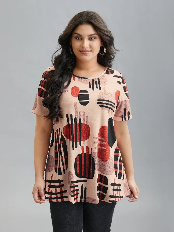 Unbeatable Deal Geometric Print Round Neck Fitted T-Shirt