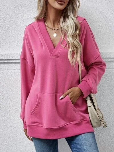 Mega Sale V-Neck Drop Shoulder Long Sleeve Hoodie