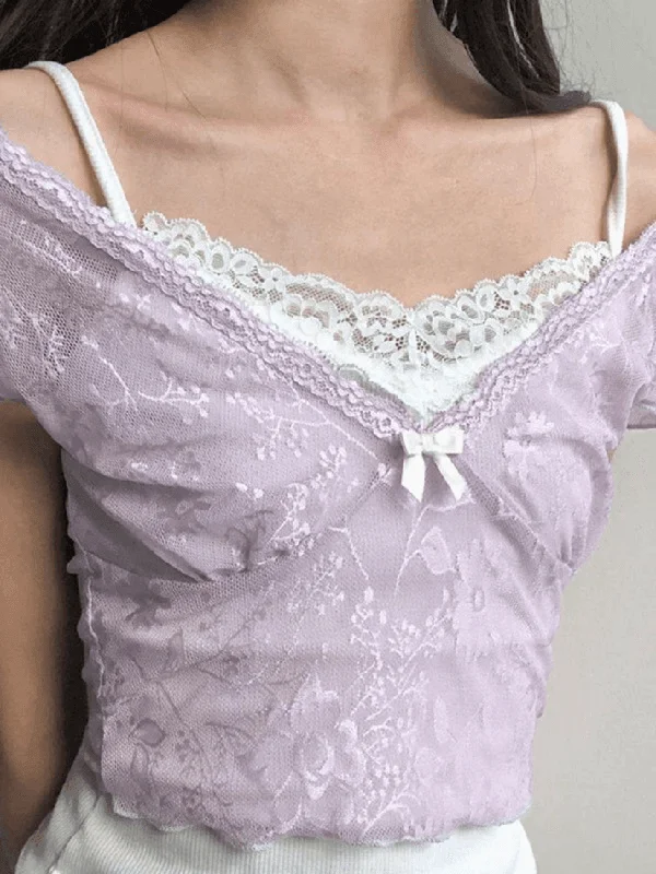 Grand Opening Sale BerryBetty - Patchwork Lace Crop Top