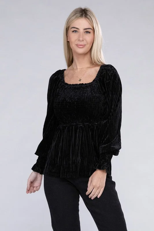 Big Savings Velour Babydoll Blouse