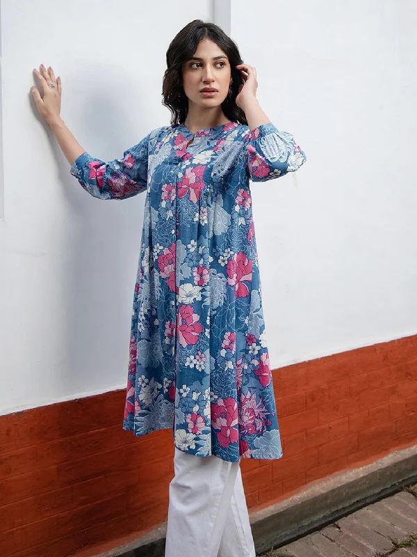 Can't Miss Blue Cotton Floral A-Line Tunic