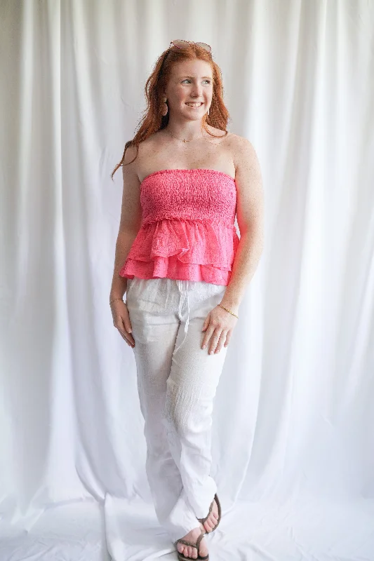 Instant Discount Strapless Smocked Babydoll Top