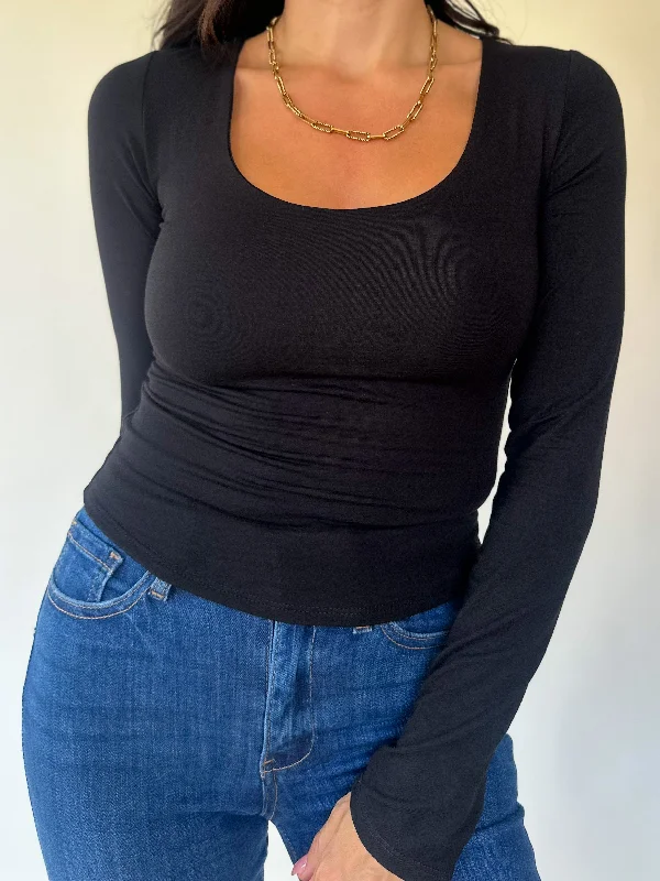 Early Bird Scoop Neck Long Sleeve - Black