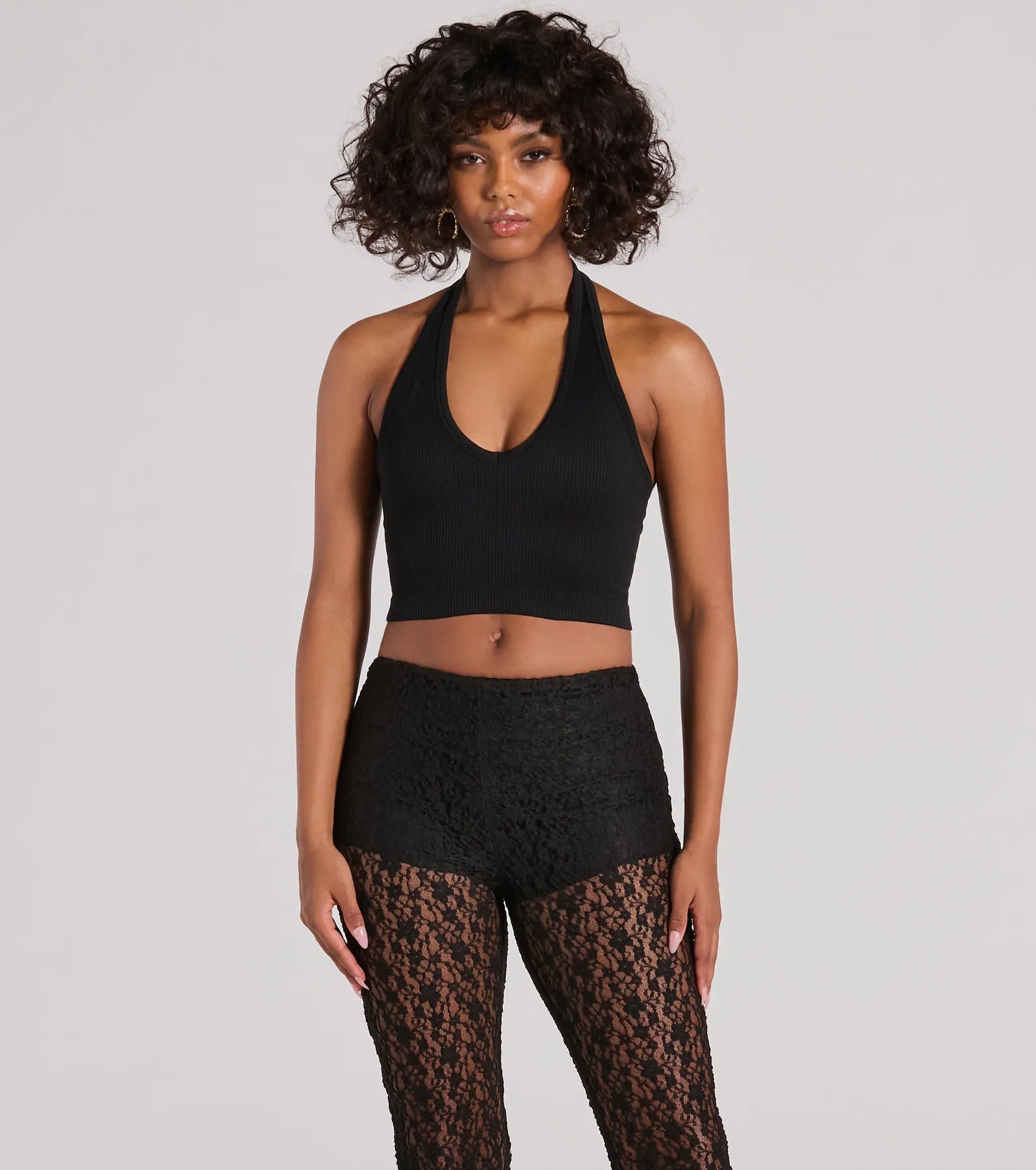 Discount Deals Day Or Night Halter V-Neck Crop Top