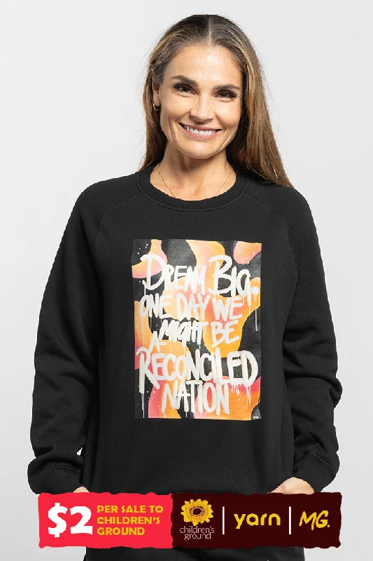 Limited Time Offer Reconciled Nation (Yellow) Black Cotton Blend Crew Neck Women's Sweatshirt