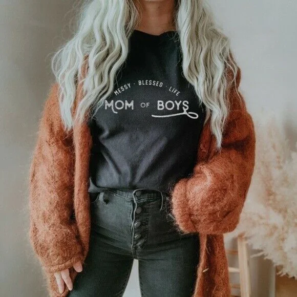 Special Savings Black Mom Of Boys Oversized Graphic Bella Canvas Womens Tee T-Shirt