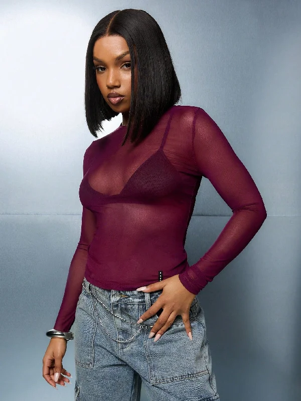 Unbeatable Prices SUMWON WOMEN Round Neck Full Sleeves Fitted Mesh Top
