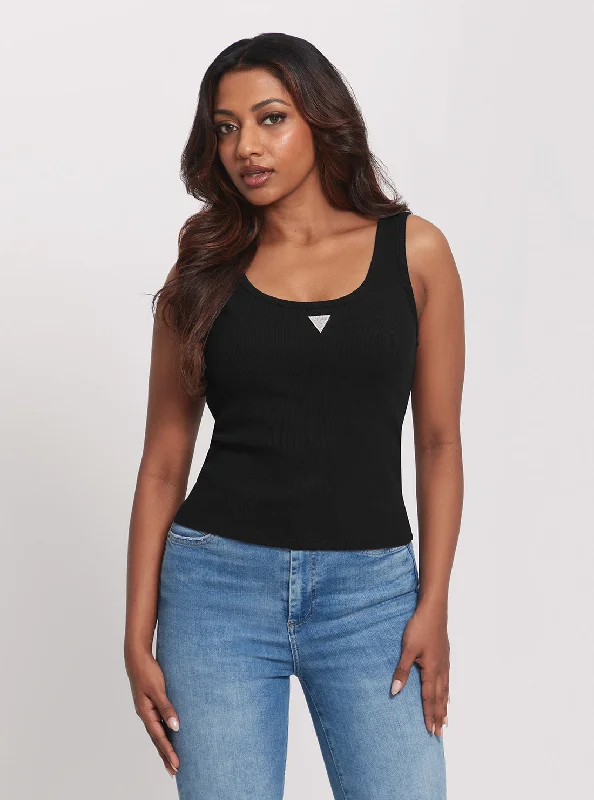 Weekend Savings Bonanza Black Ribbed Knit Tank Top