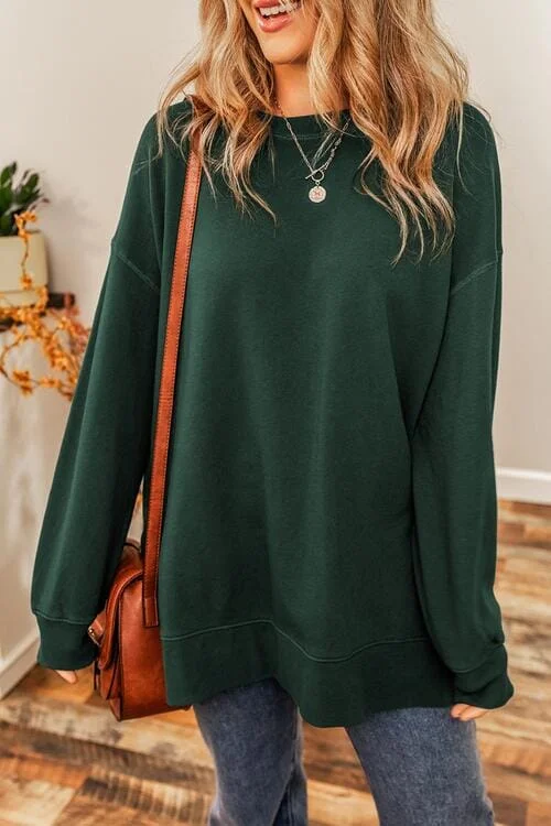 Great Bargain Round Neck Drop Shoulder Slit Sweatshirt