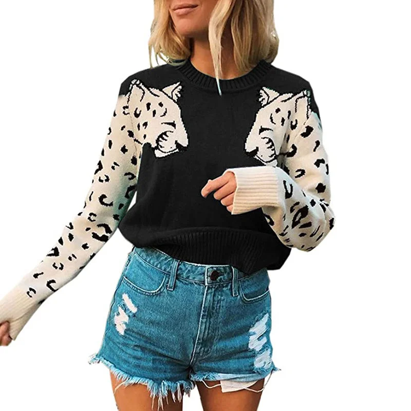 While Supplies Last Casual Color-Blocking Print Tops Loose Long Sleeve Wholesale Sweater While Supplies Last Casual Color-Blocking Print Tops Loose Long Sleeve Wholesale Sweater