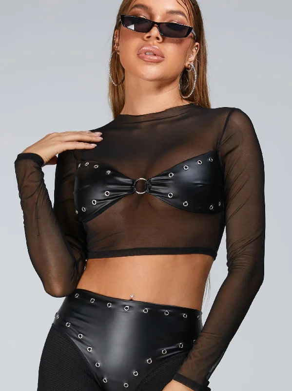Don’t Miss Out 🖤ZASUWA Female Rivet Sheer Mesh Quick-dry Long Sleeves