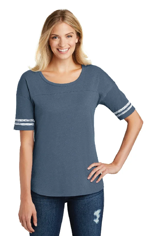 Don't Miss Out District Womens Scorecard Short Sleeve Crewneck T-Shirt - Heather True Navy Blue/White - Closeout