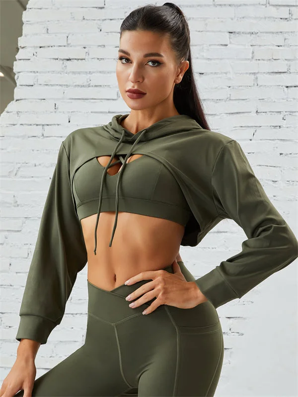 Value Deals ZASUWA Female Pocket Hollow Out V-shape Waist Hoodied Sportswear