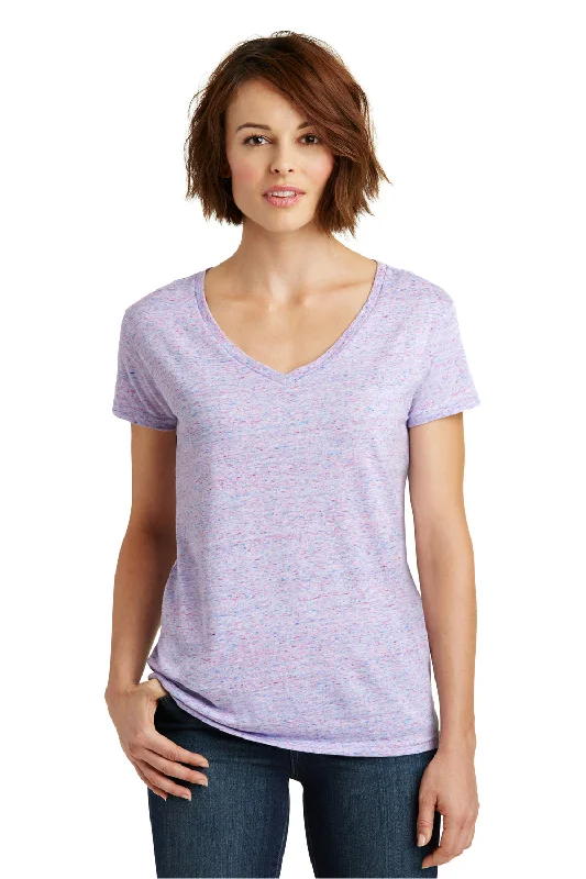 Overstock Sale District Womens Cosmic Short Sleeve V-Neck T-Shirt - White/Pink - Closeout