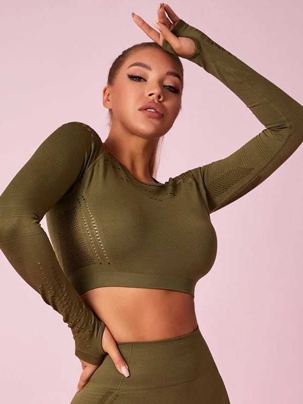 Factory Direct Sale ZASUWA Female Long Sleeve Knit Seamless Fitness Long Sleeves