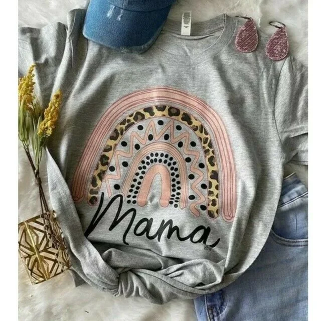 Don’t Miss Out Gray Mama Leopard Animal Print Rainbow Oversized Graphic Casual Tee Womens Don’t Miss Out Gray Mama Leopard Animal Print Rainbow Oversized Graphic Casual Tee Womens