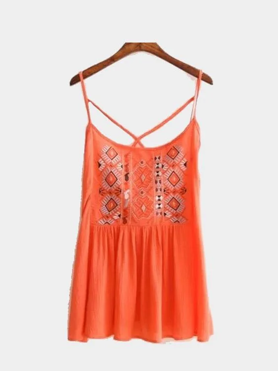 Year-End Sale Wholesale Orange Sleeveless Embroidered Camis