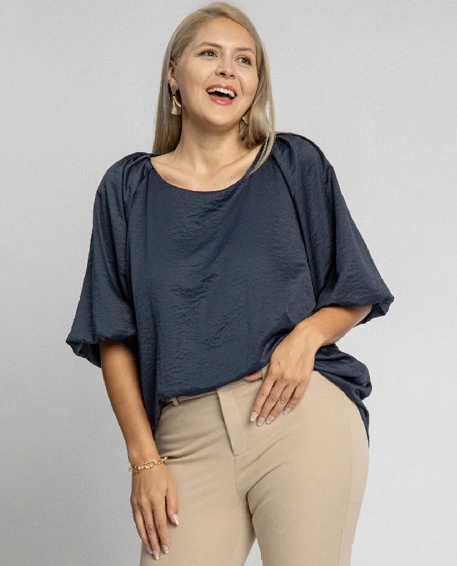 Weekend Deals That Please Plus 3/4 Sleeved Scoop Neck Smocked Cuff Top