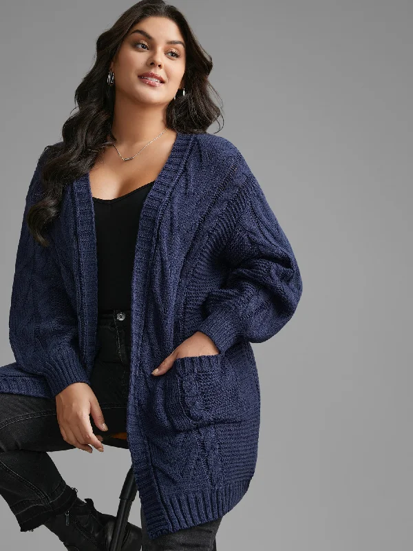 Deal of the Day Texture Cable Knit Patched Pocket Cardigan