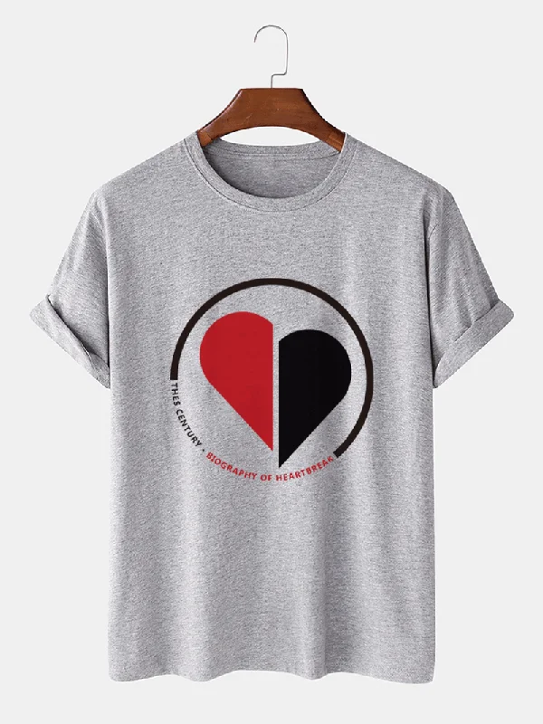 Price Meltdown Mens 100% Cotton Heart Shape Cartoon Crew Neck T-Shirts