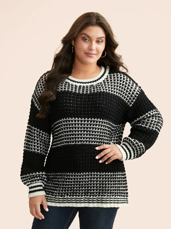 Weekend Specials to Snag Contrast Textured Drop Shoulder Sleeve Pullover