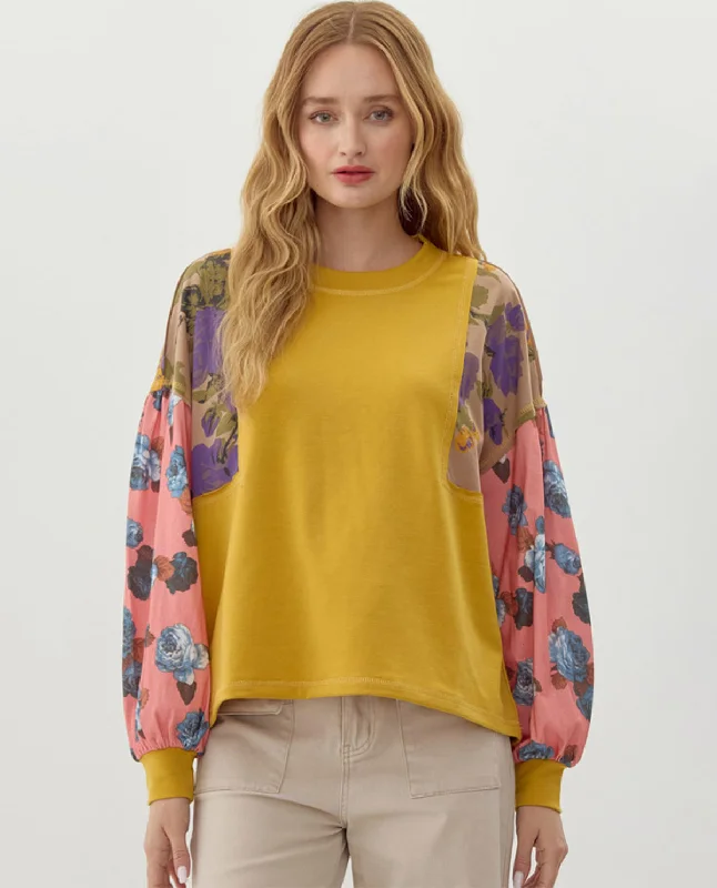 Mega Sale Vibrant Colorblock Floral Sleeve Top