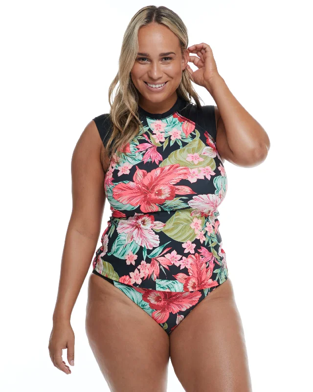 Weekend Shopping Bliss Isla Foca Plus Size Exhale Cross-Over Rash Guard - Black