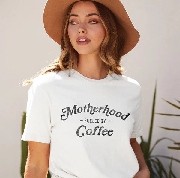 Doorbuster Deal White Motherhood Fueled by Coffee Bella Canvas Casual Oversized Graphic Tee Doorbuster Deal White Motherhood Fueled by Coffee Bella Canvas Casual Oversized Graphic Tee