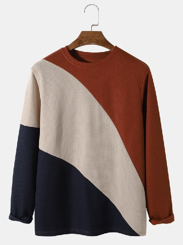 The Best Prices Mens Crew Neck Long-Sleeve Color Block T-Shirt