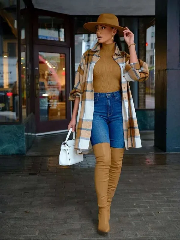 Massive Deal Contrast Color Plaid Long Sleeve Blouses