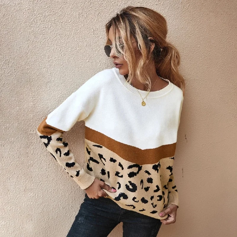 Super Discount Fashion Leopard Patchwork Autumn Winter 2022 Ladies Knitted Sweater Women O-Neck Full Sleeve Jumper Pullovers Top Khaki Brown Super Discount Fashion Leopard Patchwork Autumn Winter 2022 Ladies Knitted Sweater Women O-Neck Full Sleeve Jumper Pullovers Top Khaki Brown