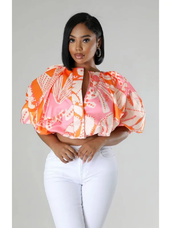 Mega Sale Colorblock Printed Loose Cropped Blouses