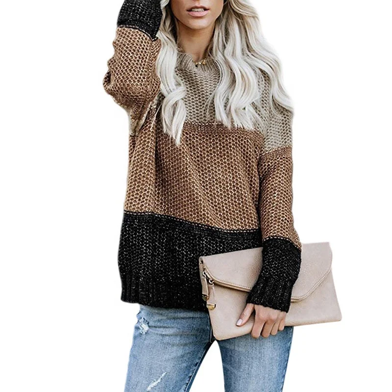 Weekend Deals That Dazzle New Winter European And American Fashion Stripe To Spell Color Pullover Sweater Female Thick Thread Knitwear