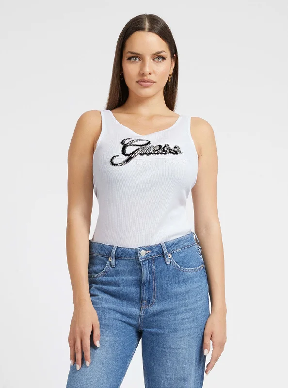 Weekend Specials to Snag Eco White Rhinestone Logo Tank Top