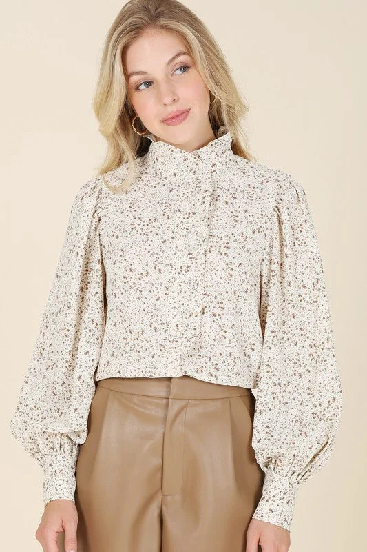 Weekend Discounts Worth Grabbing Stand collar floral frill blouse