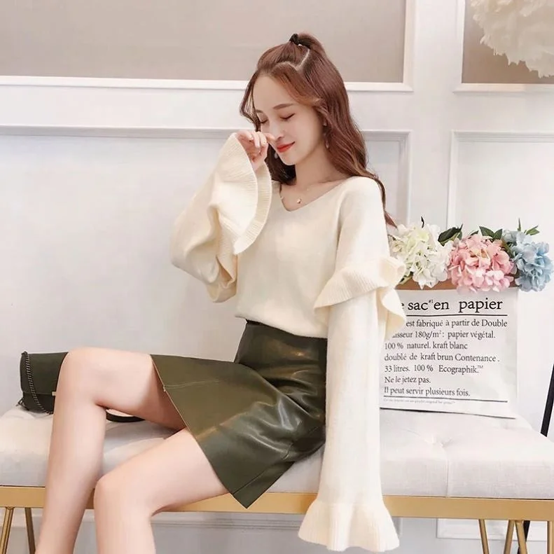 Low Prices Hot Sale High Quality V-Neck Woman Loose Sweet Winter Thick Sweater Lady Knitting Pullover Fashion Jumpers For Spring