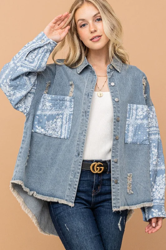 Discount Mania And The Why Full Size Paisley Print Quilted Sleeves Denim Jacket