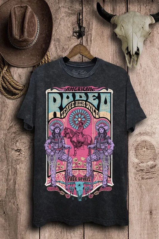 Sneak Peek Sale Vintage Black Mineral Wash Leave Her Wild Rodeo Western Oversized Graphic Tee