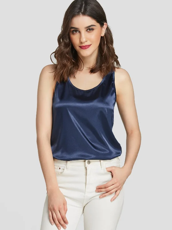 Weekend Savings Delight Custom Round Neck Plain Sleeveless Navy Camis